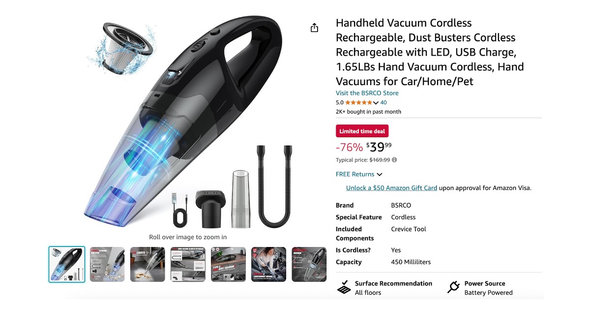 BSRCO Vacuum Cordless Rechargeable with a $130 Discount!