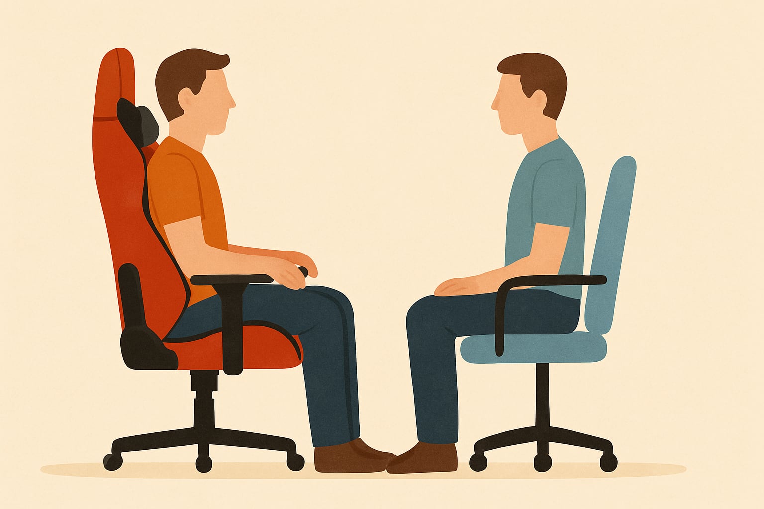 Кресло-ковш и обычное офисное кресло: иллюстративное изображение, сгенерированное ИИ