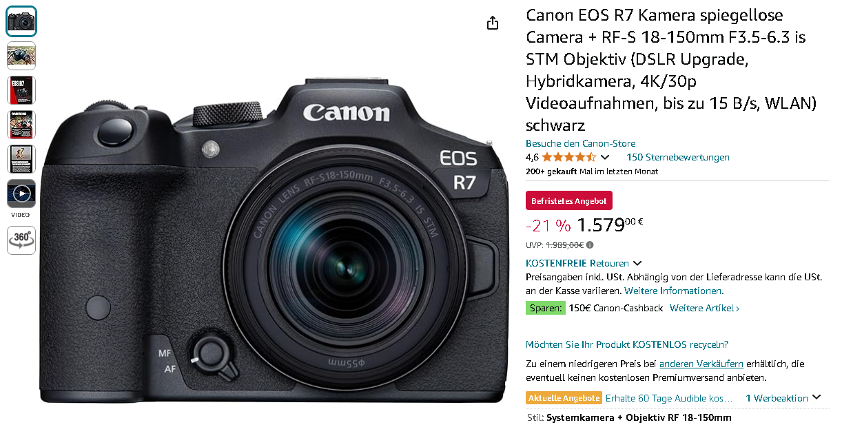 Screenshot der Canon EOS R7