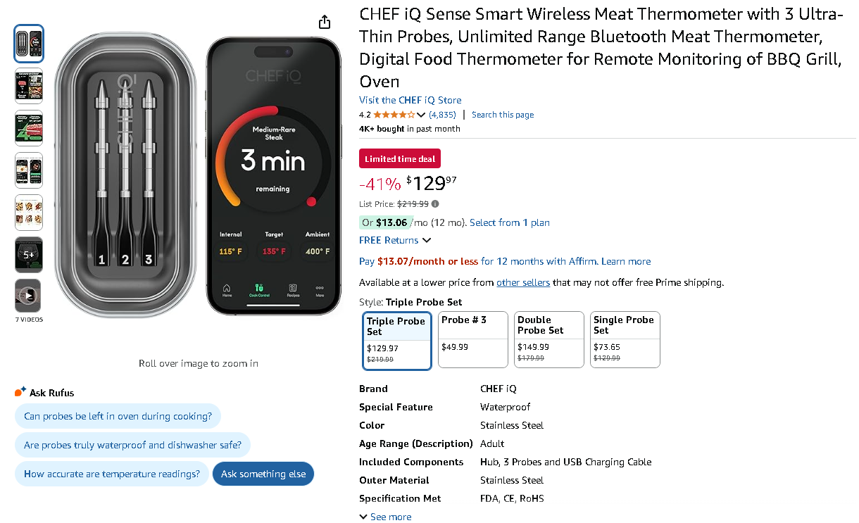 Screenshot of the CHEF iQ Sense Thermometer CHEF iQ Sense Smart Wireless Meat Thermometer screenshot