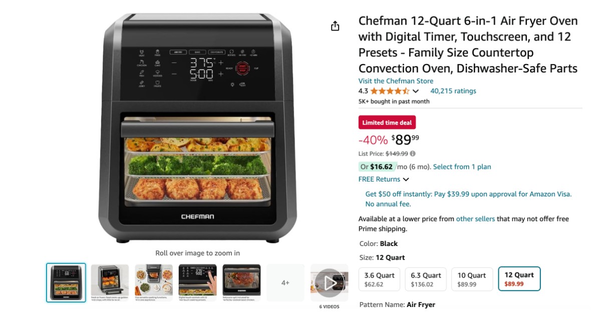 Chefman Air Fryer with Digital Timer – Limited Time Offer $60 Off!