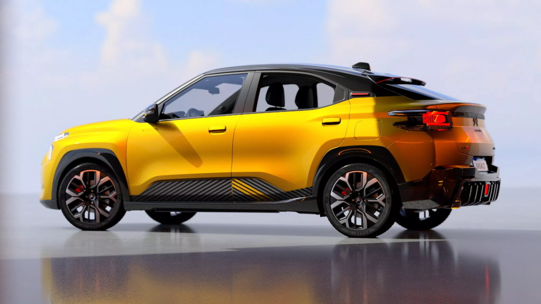 Front view of Citroën Basalt Vision with V-shaped LED headlights