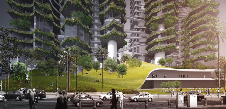 Cloud Corridor: комплекс соединенных жилых небоскребов с зелеными насаждениями-2