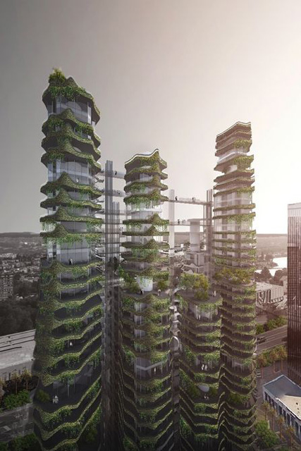 Cloud Corridor: комплекс соединенных жилых небоскребов с зелеными насаждениями-3