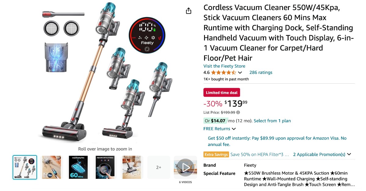 Cordless Vacuum Cleaner from Fieety - $60 Off Limited Time Deal!