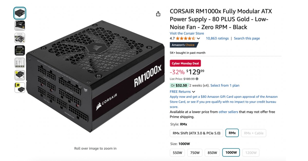 CORSAIR RM1000x Fully Modular ATX Power Supply - Buy Now $60 Discount!