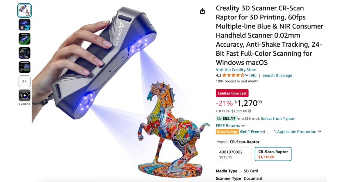 Creality 3D Scanner CR-Scan Raptor for 3D Printing - $329 Off don't miss it!