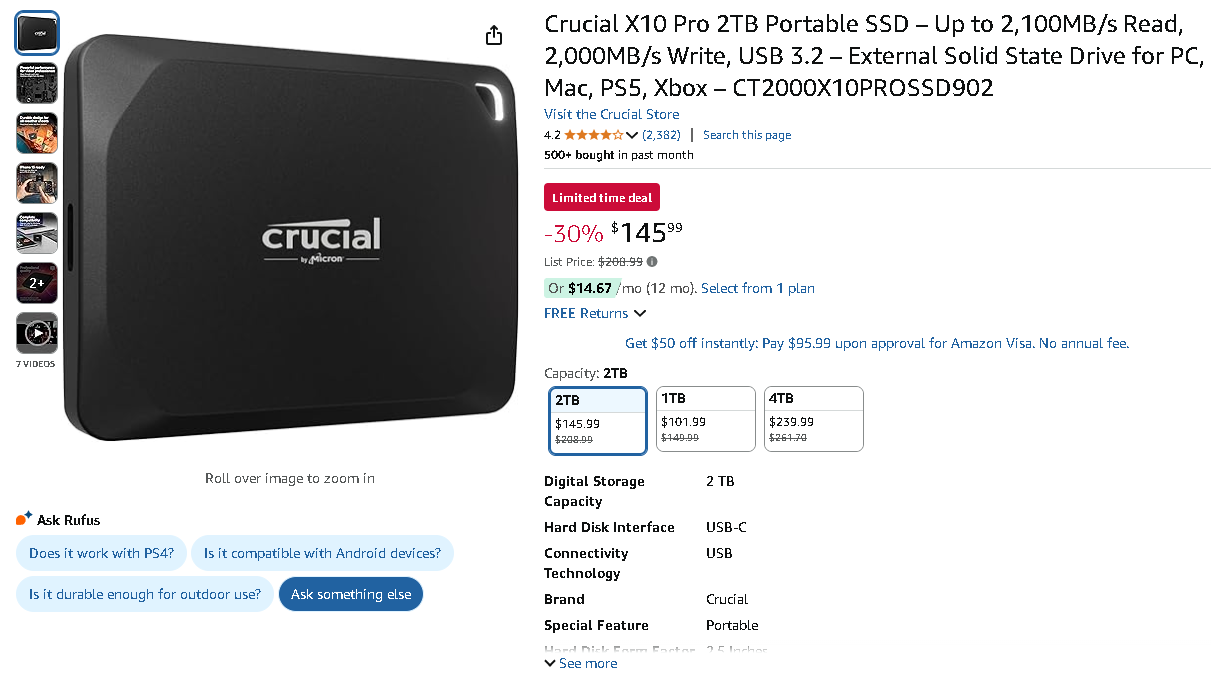 Screenshot of the Crucial X10 Pro Portable SSD