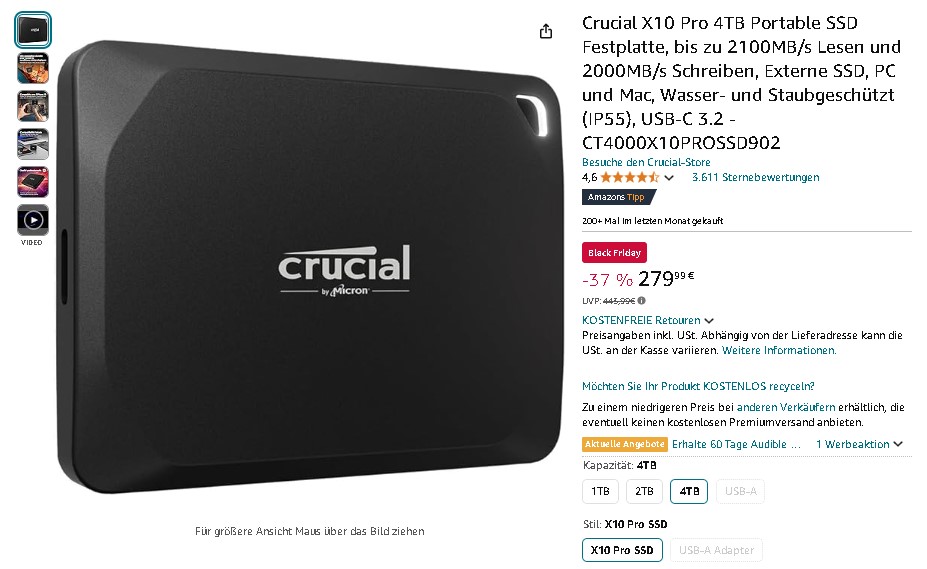 Crucial X10 Pro 4TB Portable SSD