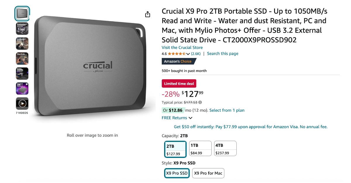 Crucial X9 Pro 2TB Portable SSD - Now $50 Off!