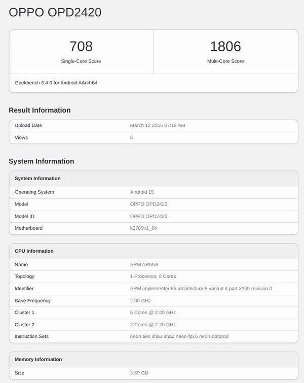 Oppo Pad SE Geekbench