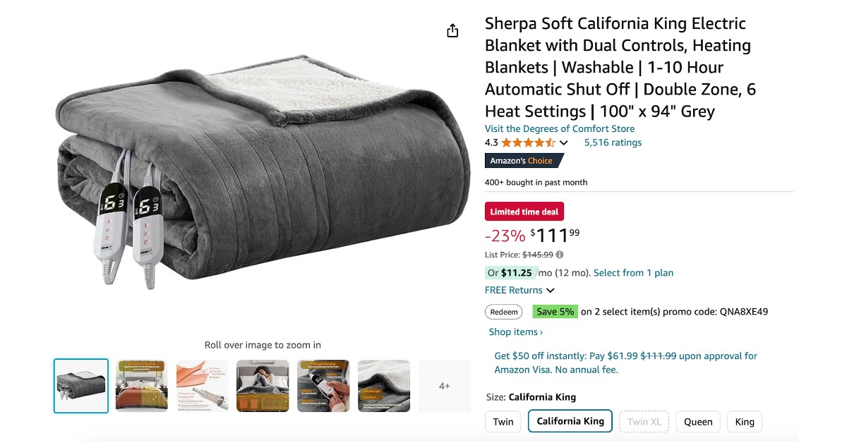 Degrees of Comfort California King Electric Blanket with a $34 Discount Now!