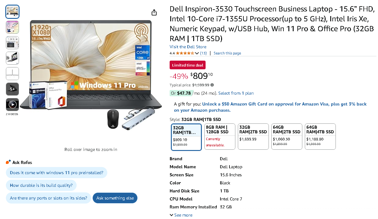 Dell Inspiron-3530 Touchscreen Business Laptop