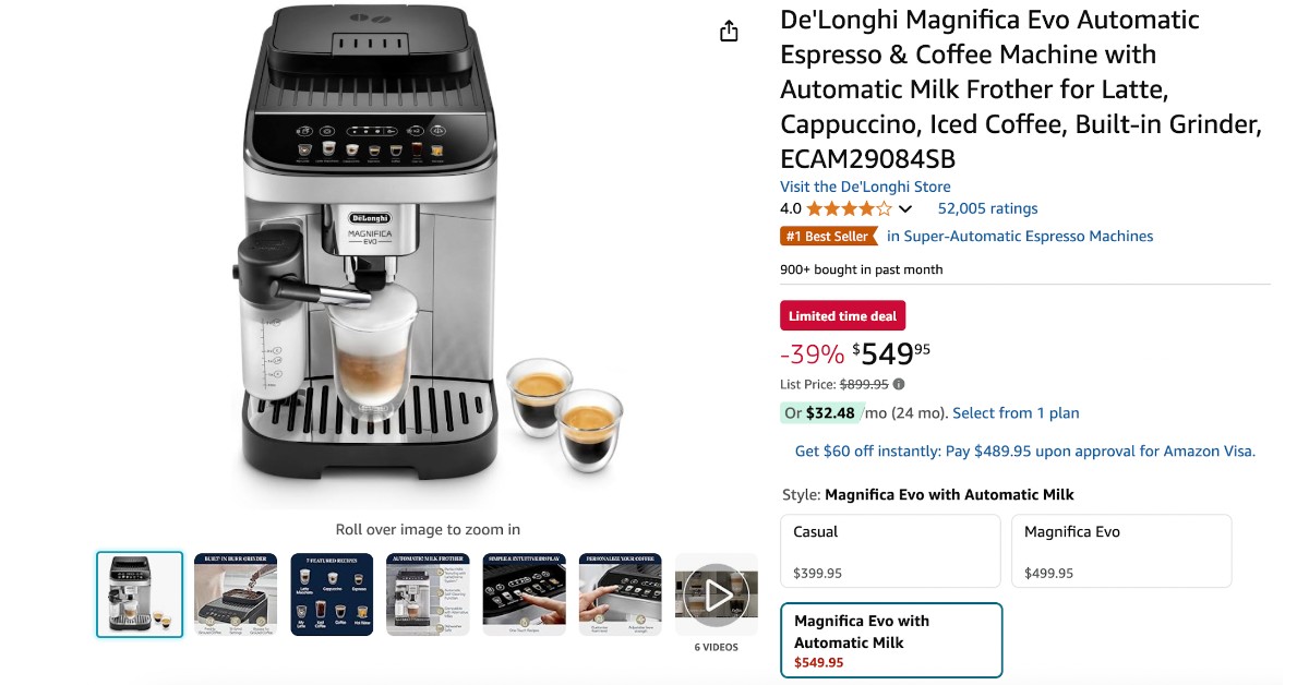 De'Longhi Magnifica Evo Automatic Coffee Machine - Limited $350 Off!