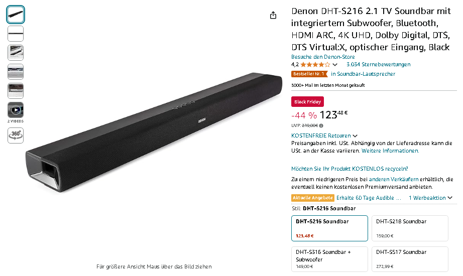 Denon DHT-S216 2.1 TV Soundbar