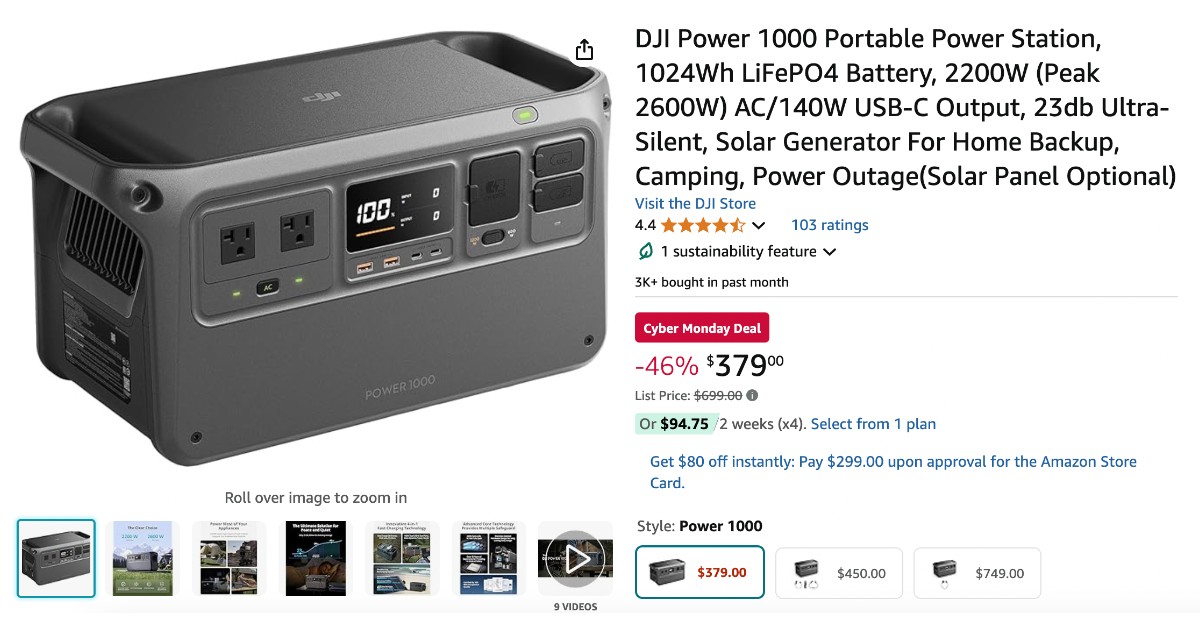 DJI Power 1000 Portable Power Station - $320 Off! Great Opportunity to Buy!