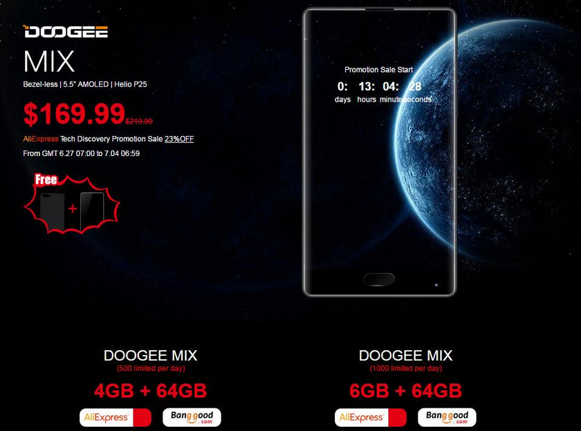 Распродажа Doogee Mix и новое издание безрамочного смартфона