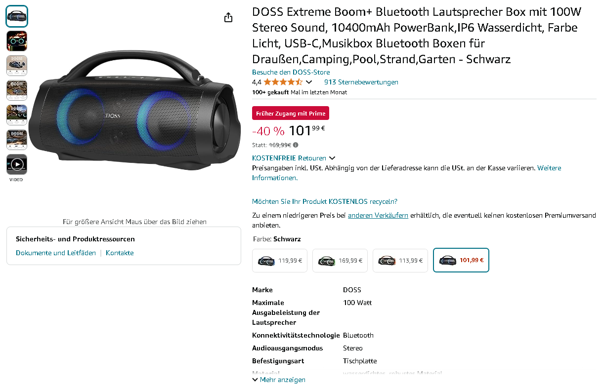 Screenshot der DOSS Extreme Boom+. Quelle: Amazon