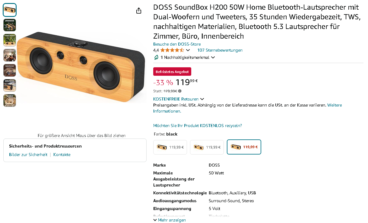 DOSS SoundBox H200 - nachhaltiger Bluetooth Lautsprecher