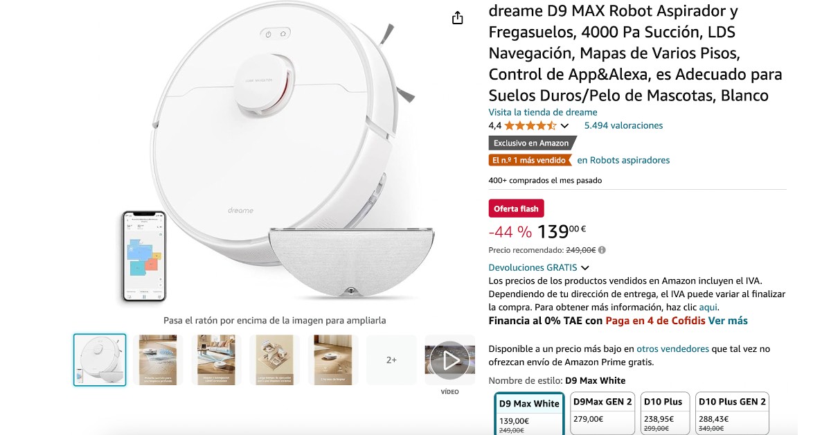 dreame D9 MAX robot aspirador y fregasuelos - ¡Ahora 110€ de descuento!