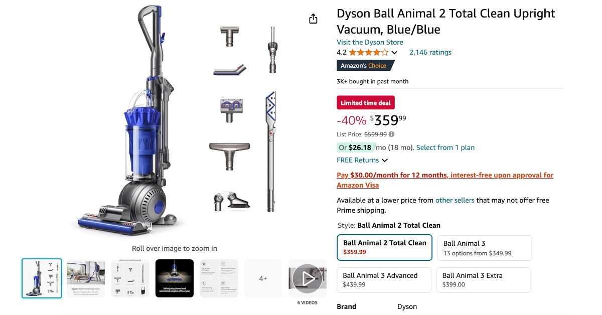 Dyson Ball Animal 2 Total Clean Upright Vacuum - NOW $240 Discount!