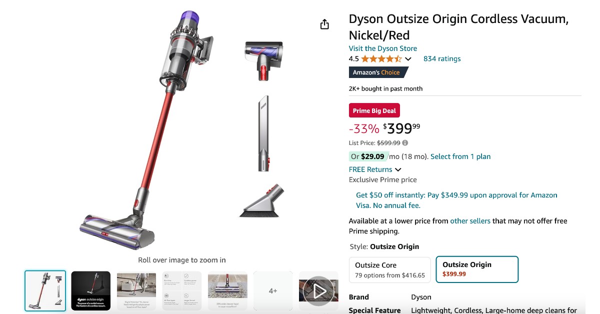 Dyson Outsize Origin Cordless Vacuum - $200 OFF Buy Now!