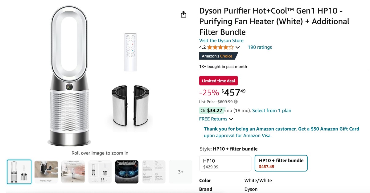 Dyson Purifier HP10 Purifying Fan Heater with a $152 Discount NOW!