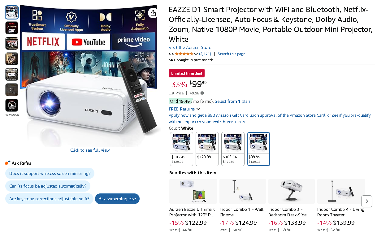 Screenshot of the Aurzen EAZZE D1 Smart Projector