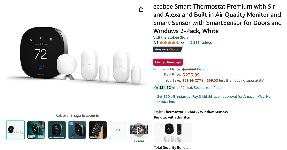 Ecobee Smart Thermostat Premium - Limited time deal $89.99 Discount!