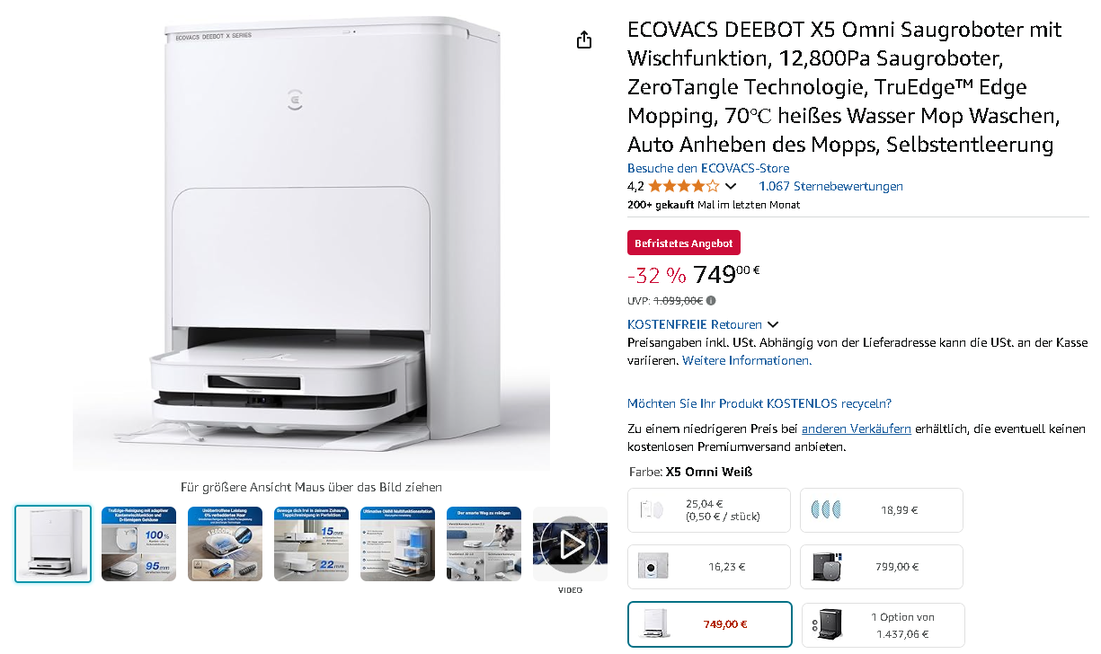 Screenshot der ECOVACS DEEBOT X5 OMNI