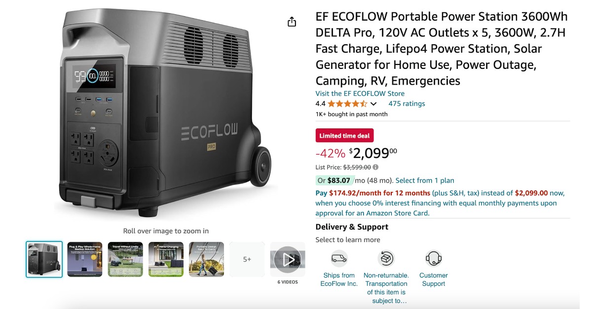 EF ECOFLOW Portable Power Station 3600Wh DELTA Pro - Limited $1500 Off! Purchase Now!