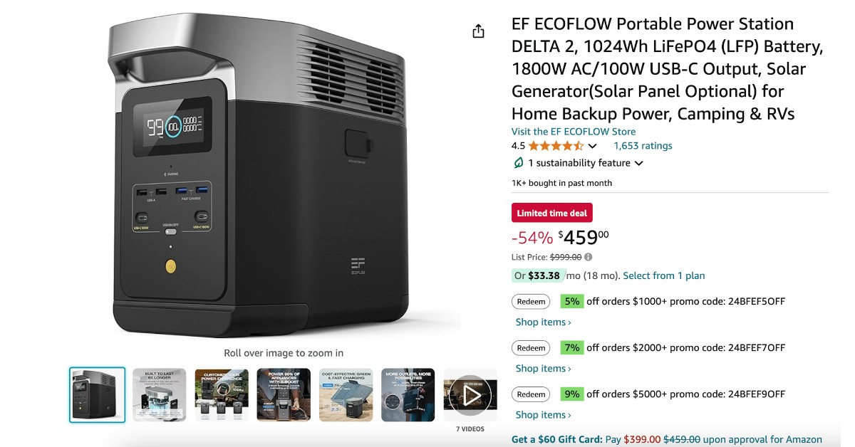 EF ECOFLOW Portable Power Station DELTA 2 - Limited $540 Discount!