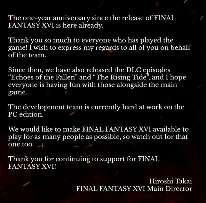 Разработчики Final Fantasy XVI намекнули о портировании игры на Xbox и напомнили о скором выходе PC-версии экшена-2