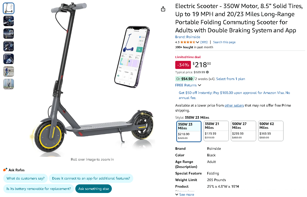 Screenshot of the Roinside UP8 Electric Scooter