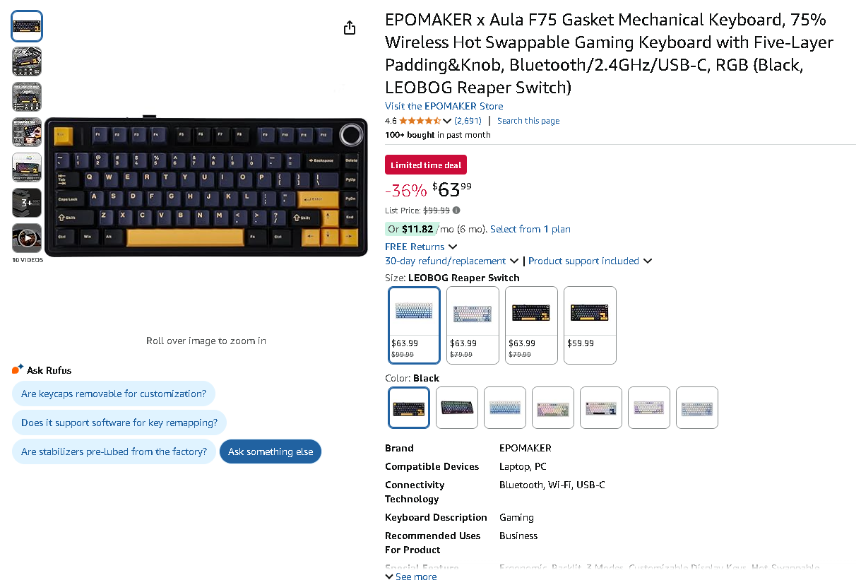 Screenshot of the EPOMAKER F75 Keyboard