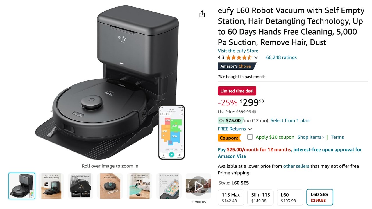 Eufy L60 Robot Vacuum with Self-Empty Station - Limited $100 Discount!