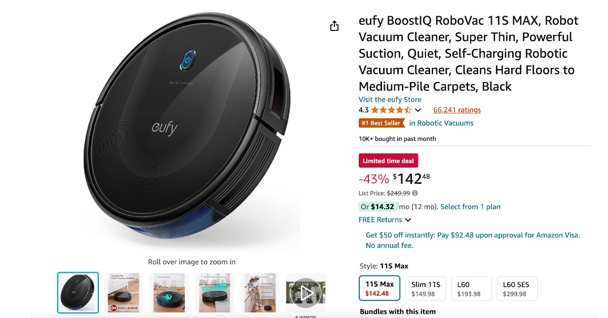 Eufy Robot Vacuum Cleaner 11S MAX - NOW $107 Discount!