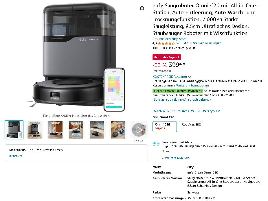 Screenshot der eufy Omni C20. Quelle: Amazon