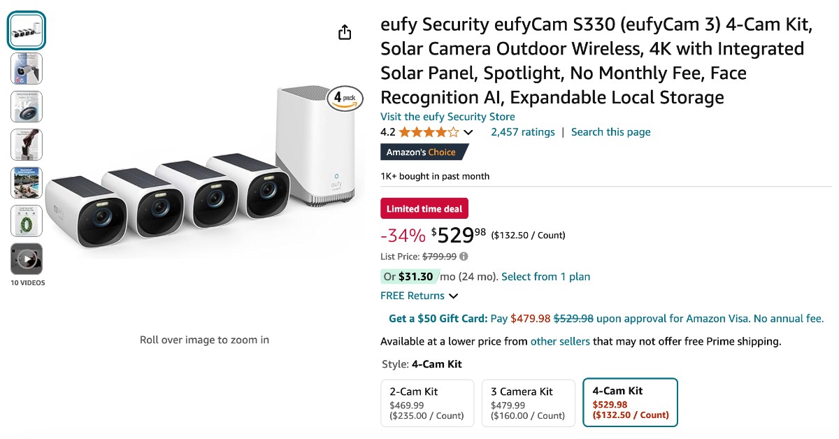 Eufy Security Cam S330 4-Cam Kit - $270 Off Buy Now!