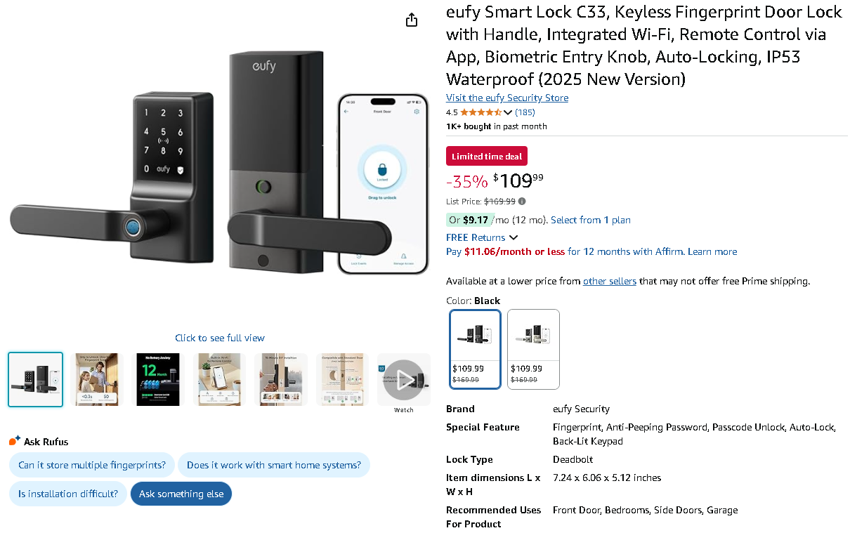 eufy Smart Lock C33 Screenshot of the eufy Smart Lock C33