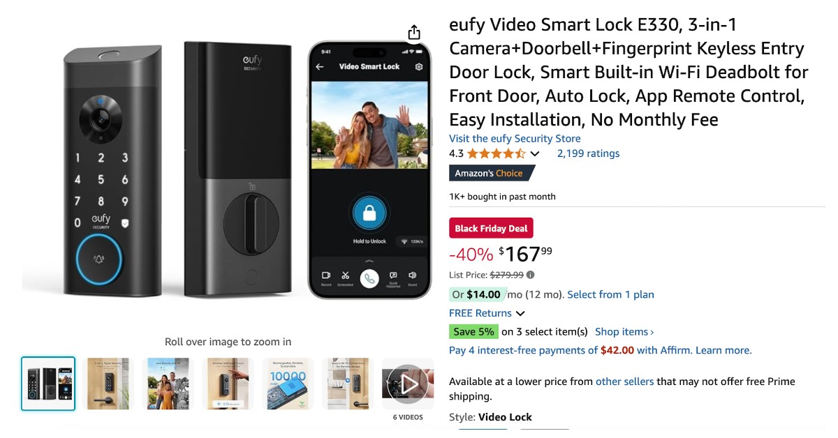 Eufy Video Smart Lock E330 - NOW $112 OFF!