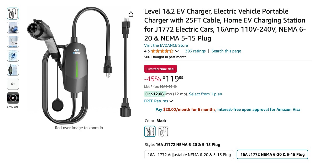 EVDANCE Electric Vehicle Portable Charger - NOW $100 OFF!