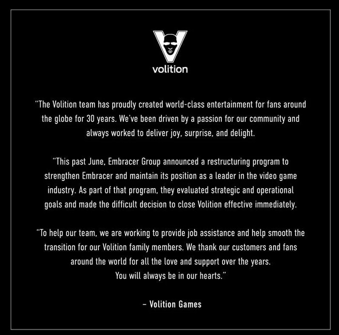 Студія Volition, творець ігор серії Saints Row і шутерів Red Faction, оголосила про своє закриття-2