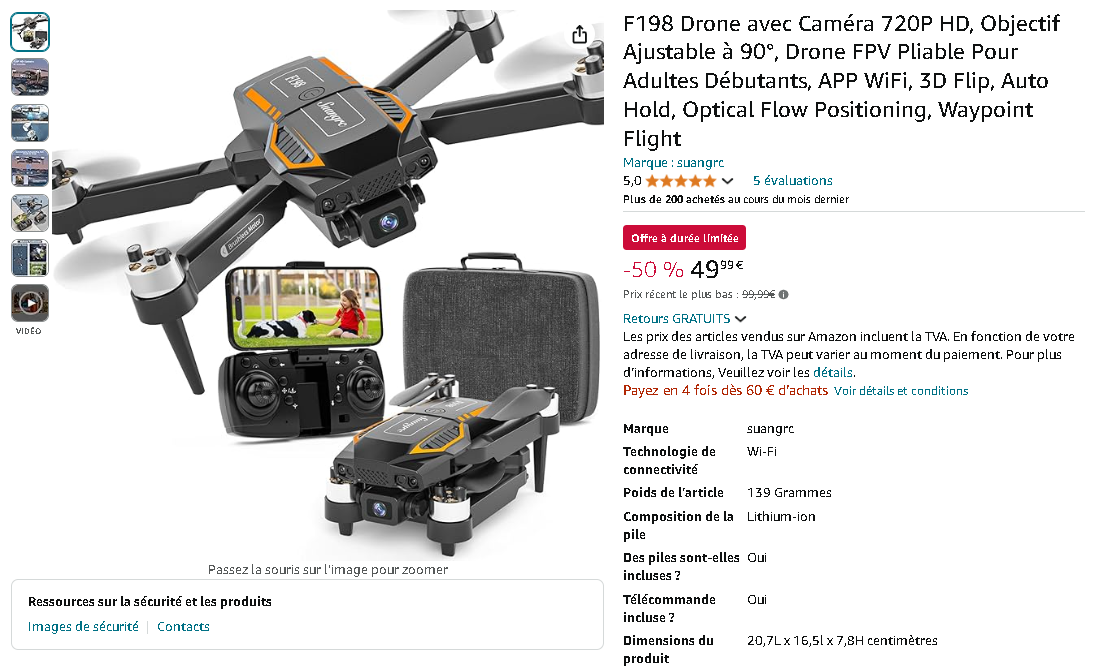 Drone F198 double caméra HD