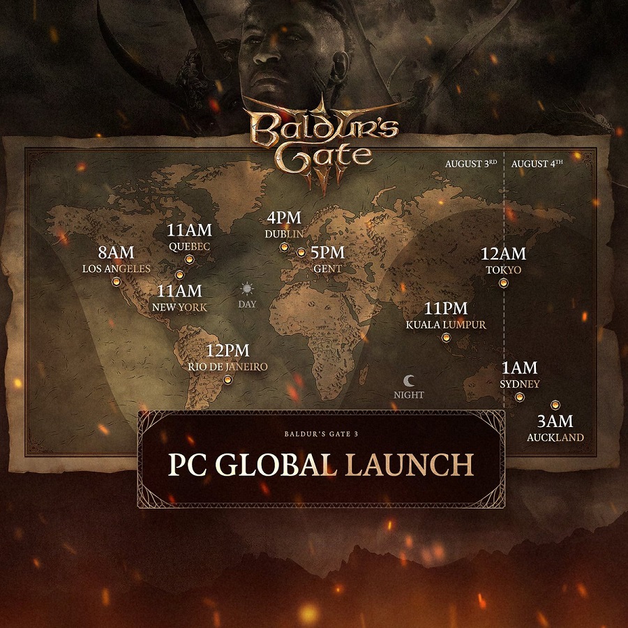 Ikke gå glipp av lanseringen! Larian Studios har publisert lanseringsplanen for Baldur's Gate III på PC i ulike tidssoner.-2