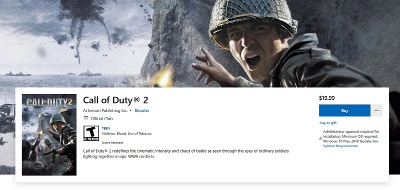 Скрін сторінки Call of Duty 2 у Microsoft Store