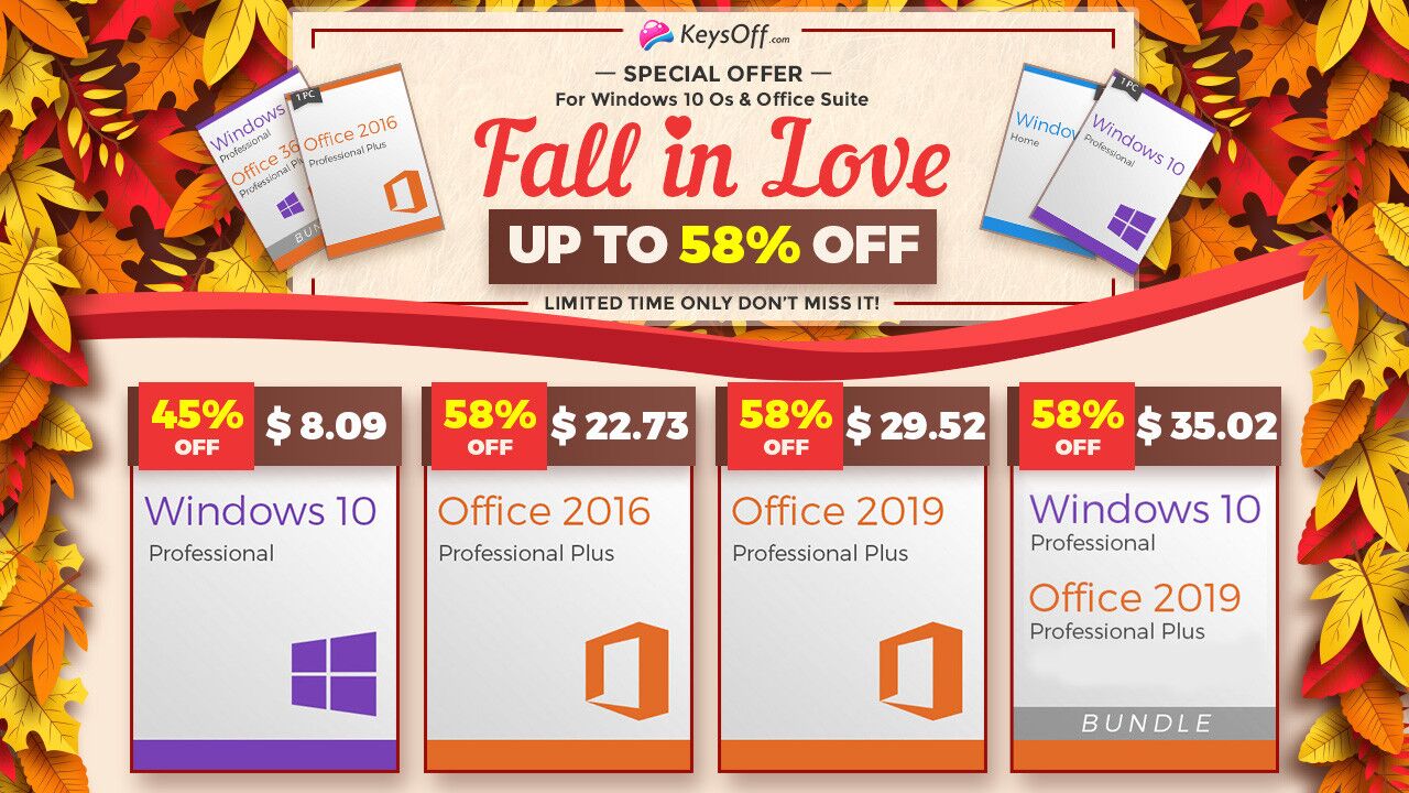 Осенняя распродажа Keysoff.com: Windows 10 за $8.09 и MS Office от $22.73