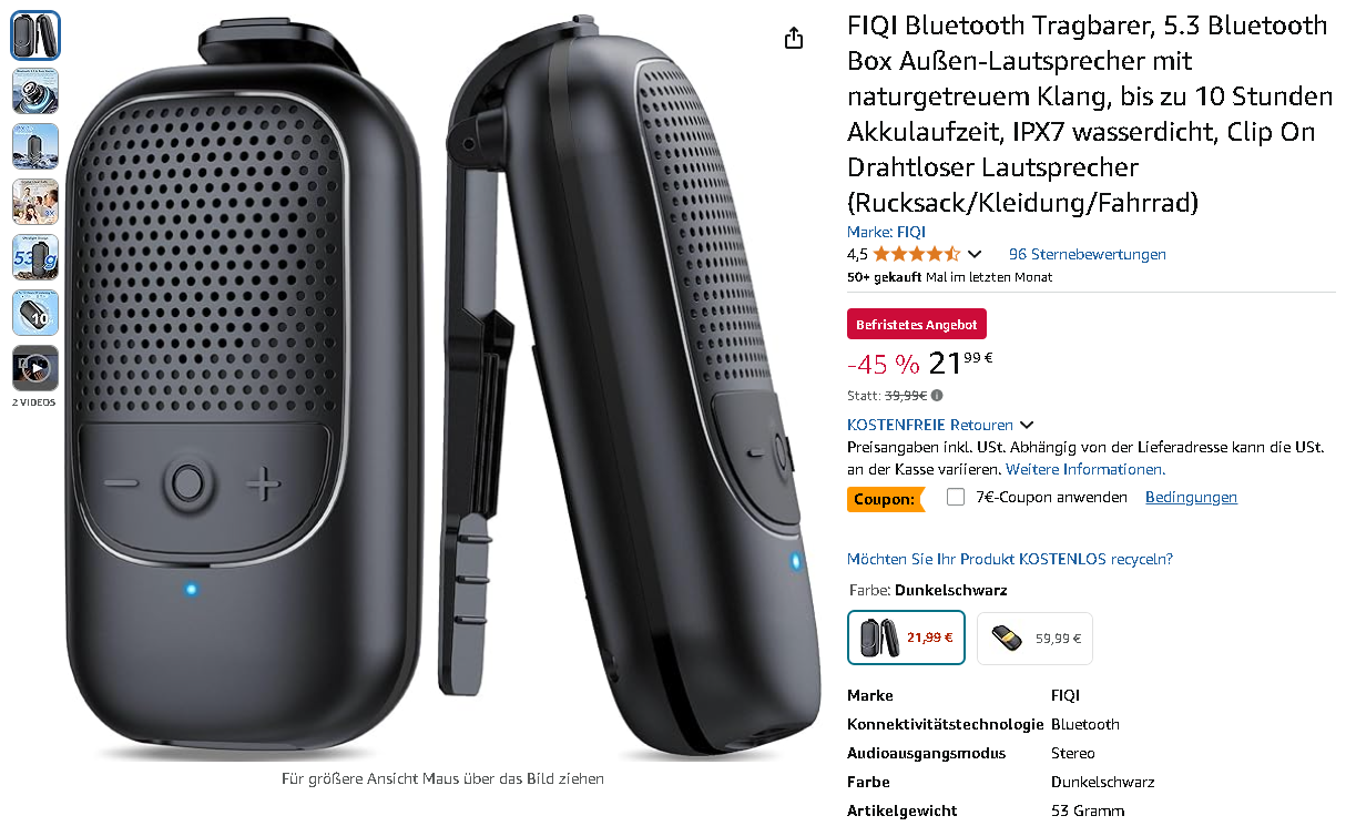 Screenshot der FIQI Bluetooth Speakers