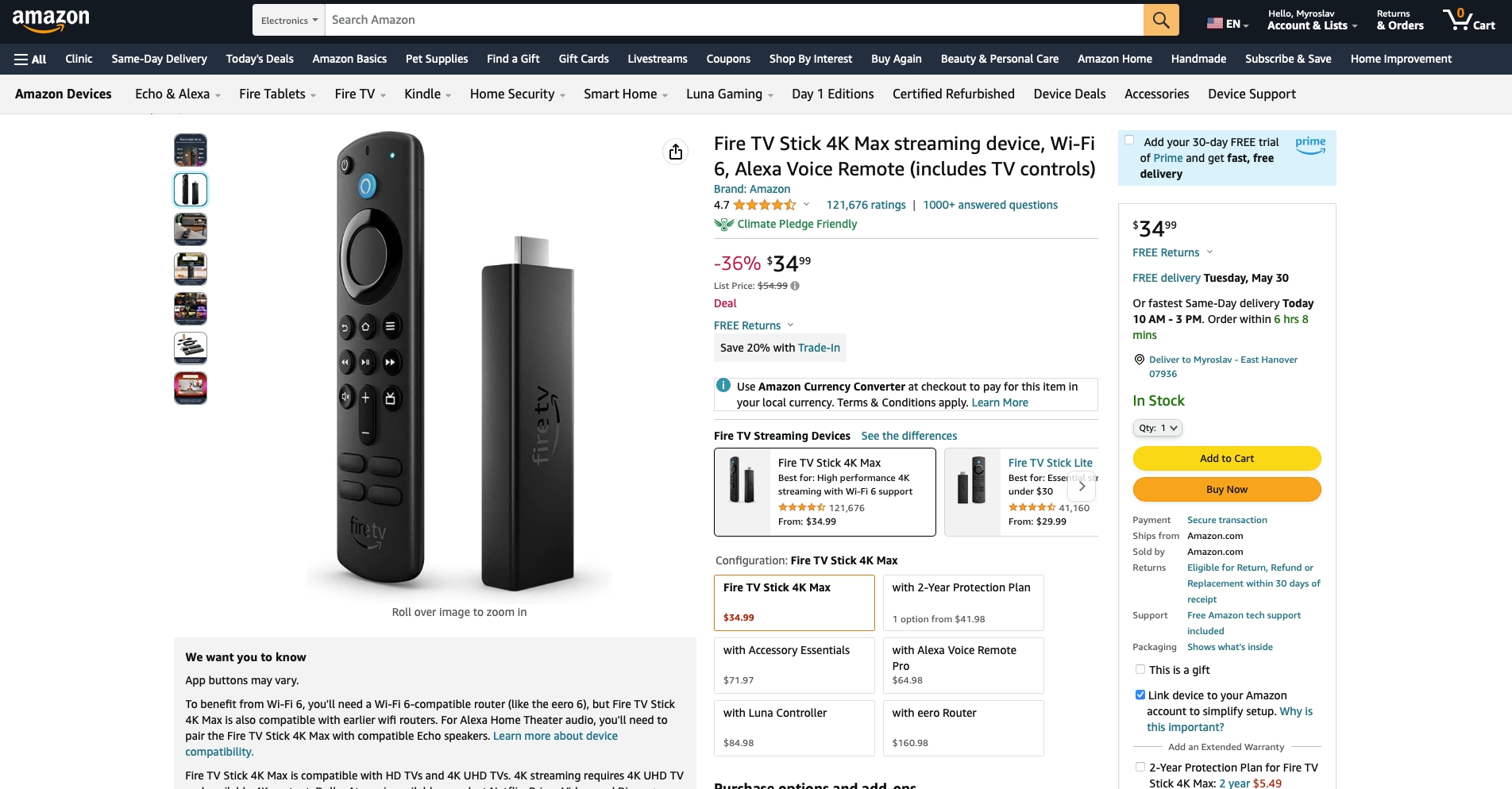 Fire TV Stick 4K Max With Wi-Fi 6, Dolby Vision Support