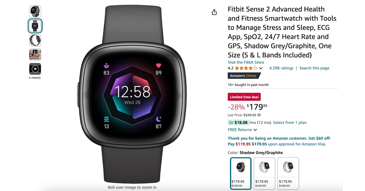 Fitbit Sense 2 Advanced Health and Fitness Smartwatch - Limited $70 Discount!